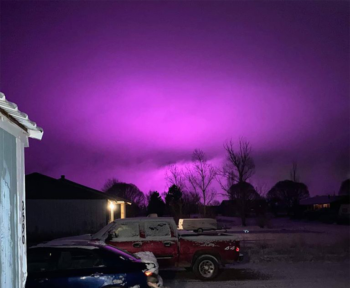 Pot Farm Grow Lights Turn Arizona Sky a Glowing Purple After Snowstorm